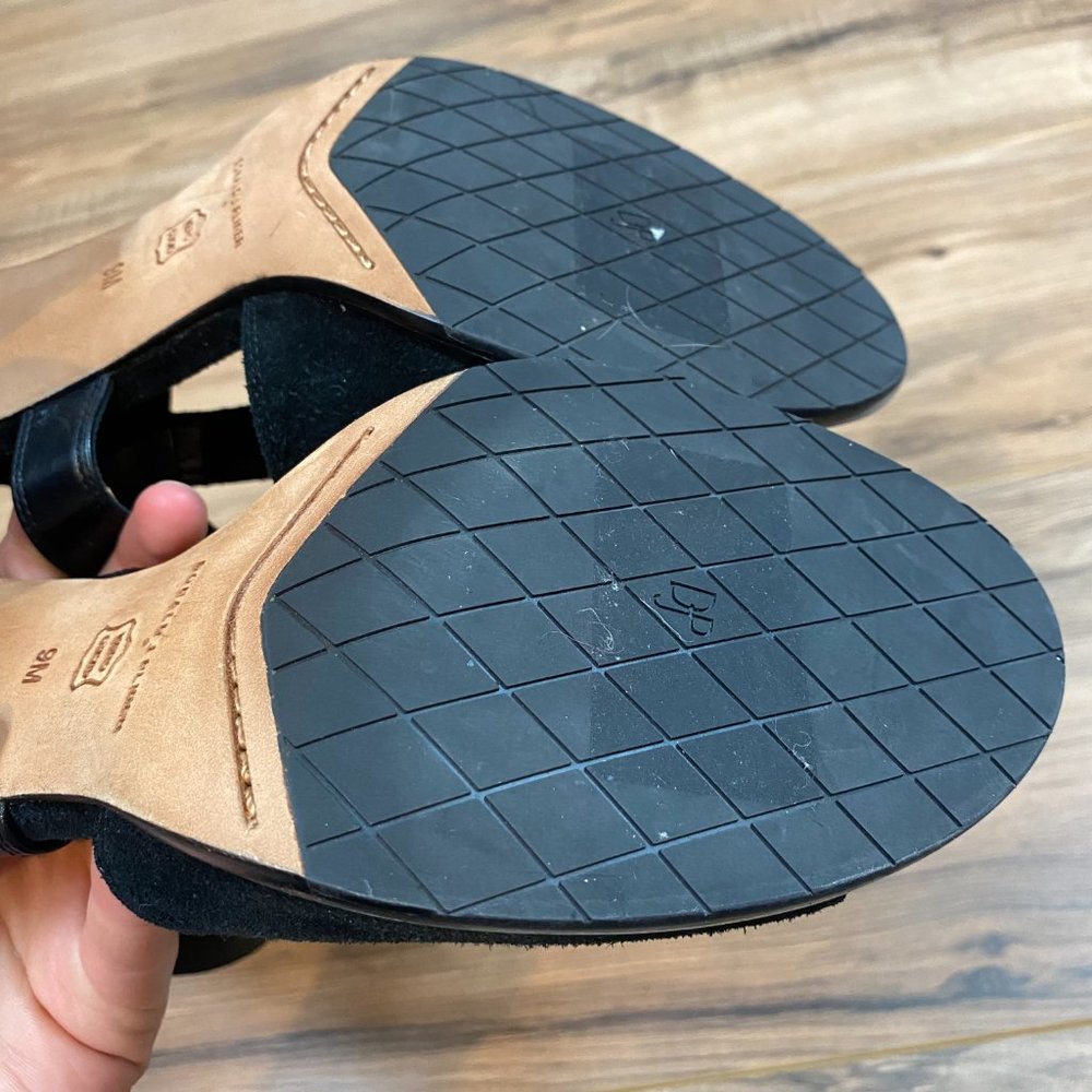 Donald Pliner Black Leather‎ Suede Strappy Open Toe Block Heel Sandals W9 Shoes - Picture 9 of 10